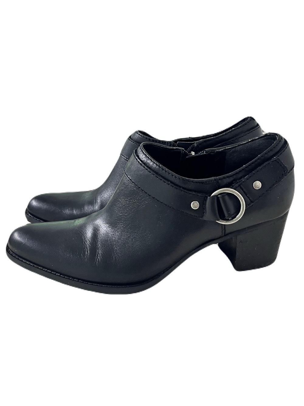 Bandolino Black Leather Moto Ankle Boots, Size 8